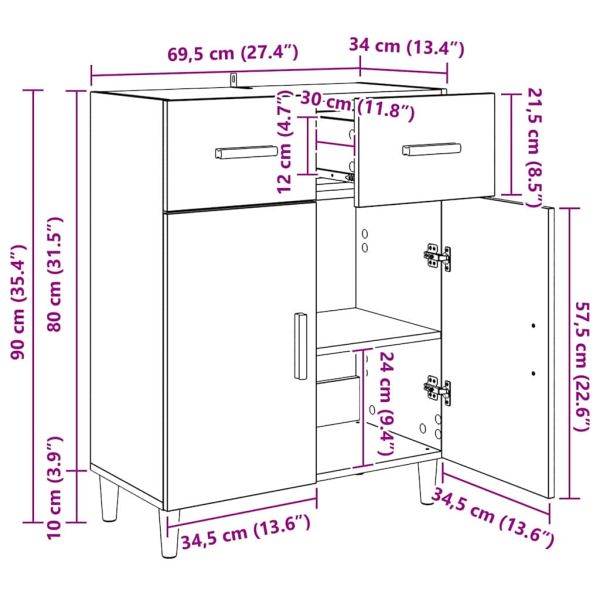 Служебен шкаф Черен дъб 34 x 69.5 x 89 см Инженерно дърво