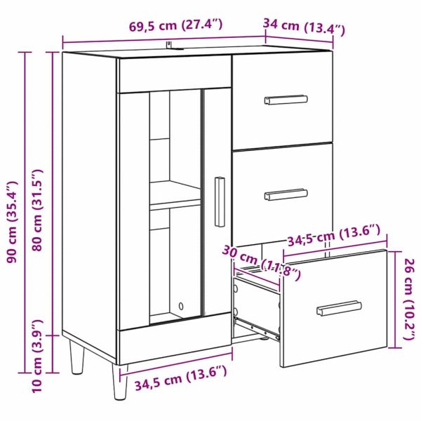 Служебен шкаф Черния дъб 69,5 x 34 x 90 см Инженерно дърво