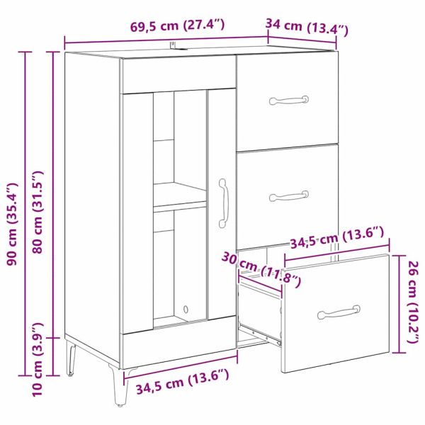 Служебен шкаф с чекмедже Черния дъб 69,5 x 34 x 90 см