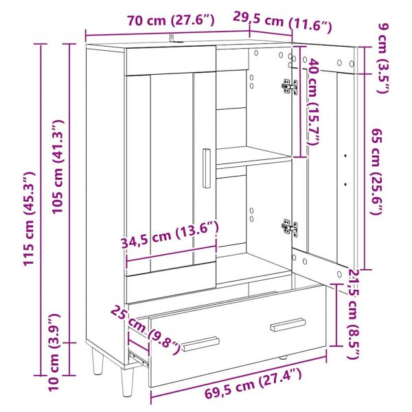Висок шкаф с чекмедже Дъб 70 x 31 x 115 см Инженерно дърво