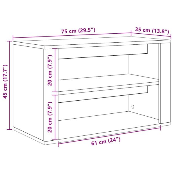 Шкаф за обувки с рафт Черен дъб 75 x 35 x 45 см Инженерно дърво