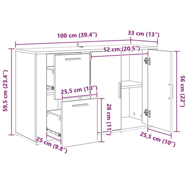 с чекмедже дъб артизан 100 x 33 x 59.5 см Инженерно дърво