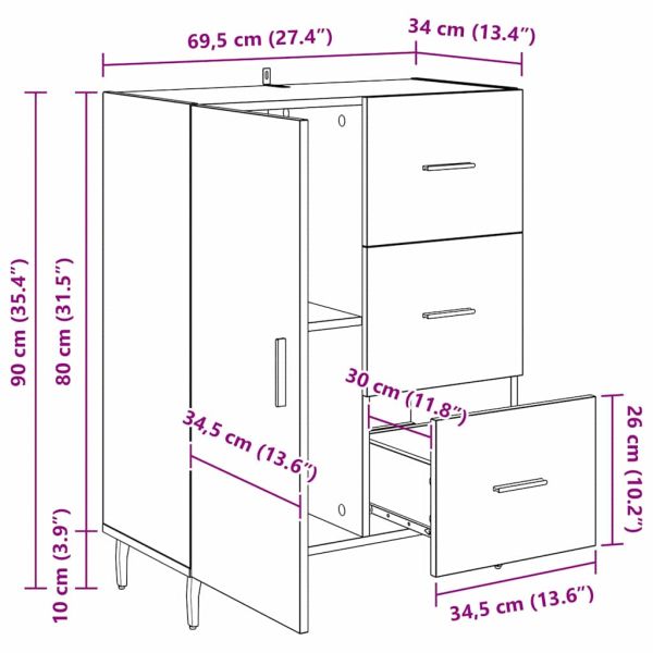 Служебен шкаф с чекмедже Черния дъб 69,5 x 34 x 90 см