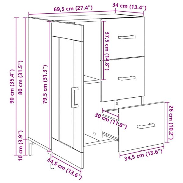 Служебен шкаф дъб артизан 69.5 x 34 x 90 см Инженерно дърво