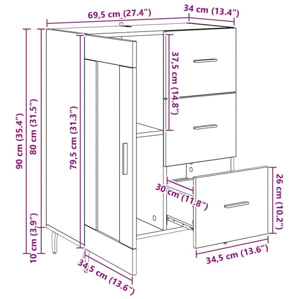 Служебен шкаф с чекмедже Черния дъб 69,5 x 34 x 90 см