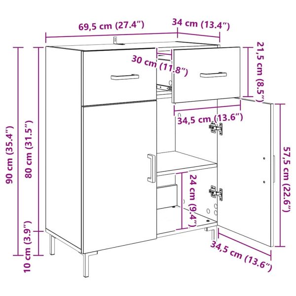 Служебен шкаф Старо дърво 69,5 x 34 x 90 см Инженерно дърво