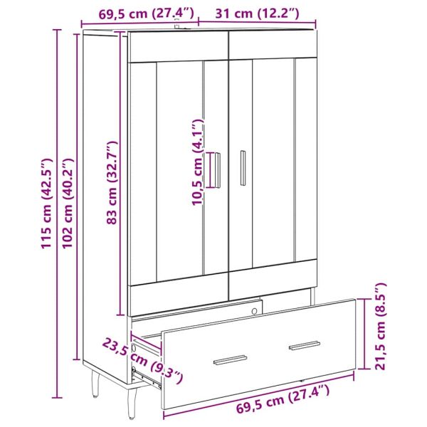 Висок шкаф с чекмедже Дъб 69,5 x 31 x 115 см Инженерно дърво