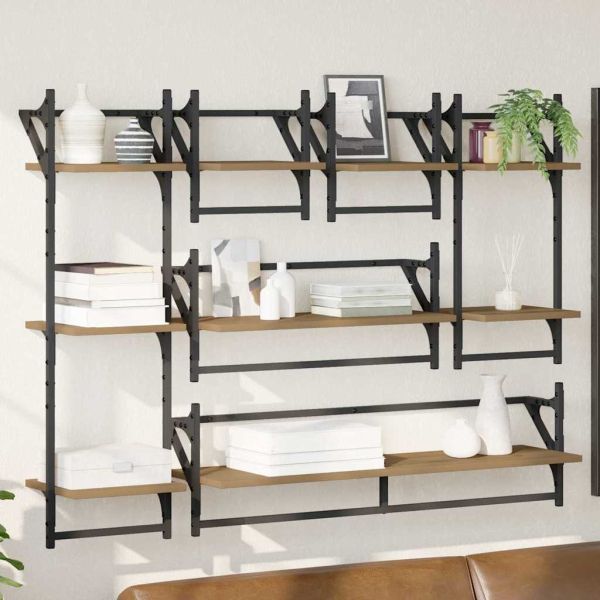 Комплект стенни рафтове с рафт 6 pcs Дъб 100 x 25 x 30 cm