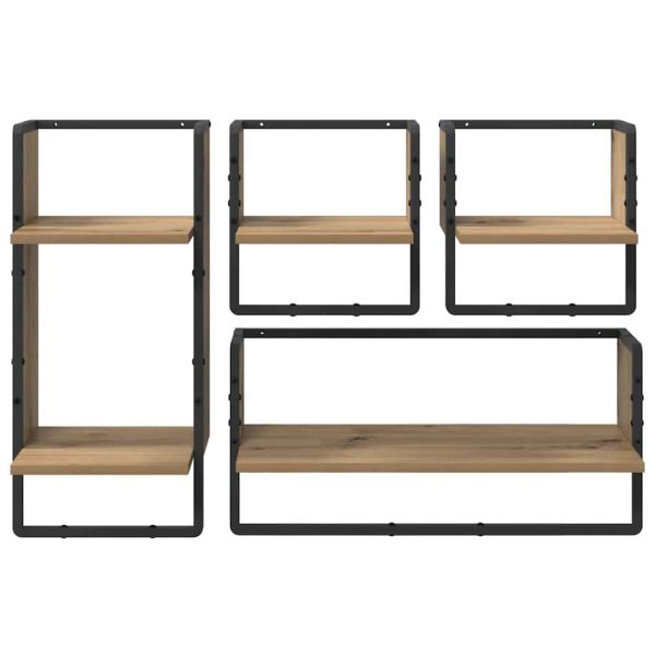 Комплект стенни рафтове с рафт 4 pcs Дъб 65 x 25 x 30 cm