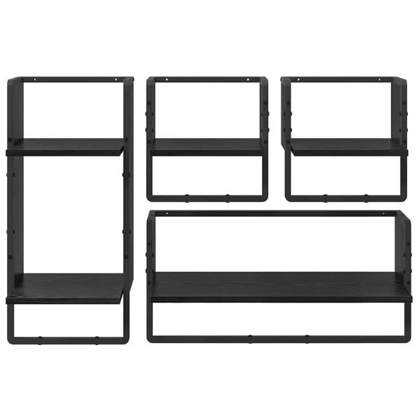 Комплект стенни рафтове с рафт 4 pcs Черния дъб 65 x 25 x 30 cm