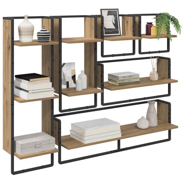 Комплект стенни рафтове с рафт 6 pcs Дъб 100 x 25 x 30 cm