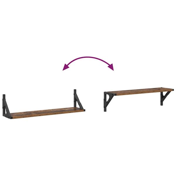 Стени за рафтове с рафт 2 pcs Старо дърво 60 x 15 x 15,5 cm