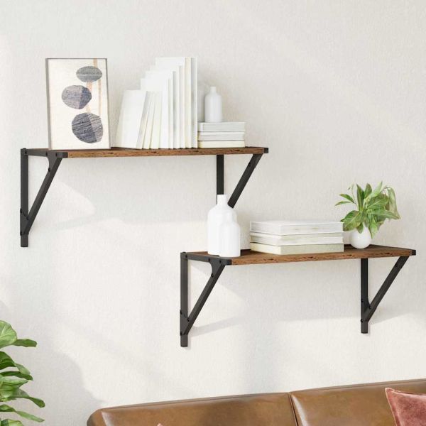 Стени за рафтове с рафт 2 pcs Старо дърво 60 x 25 x 25,5 cm