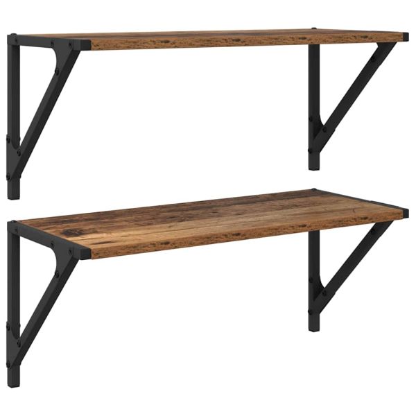 Стени за рафтове с рафт 2 pcs Старо дърво 60 x 25 x 25,5 cm