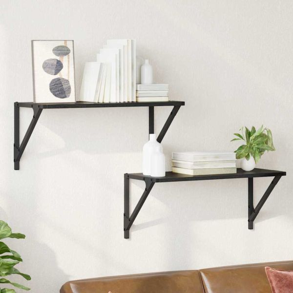 Стени за рафтове с рафт 2 pcs Черния дъб 60 x 25 x 25,5 cm