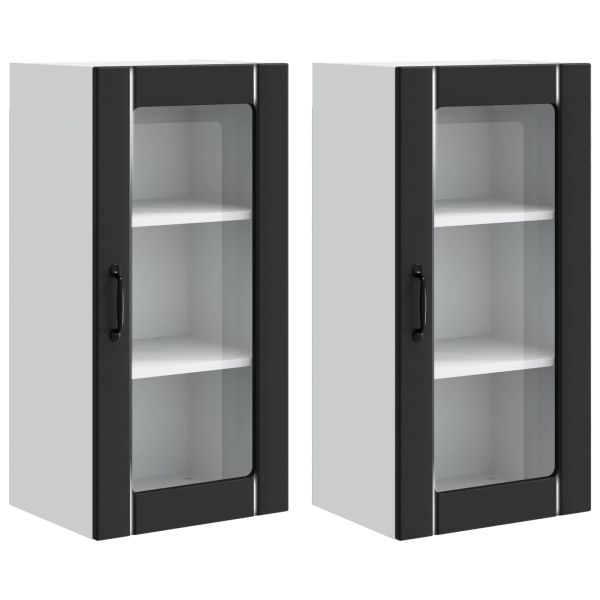 Кухненски шкаф 2 pcs Черно 40 x 31 x 80 см Инженерно дърво