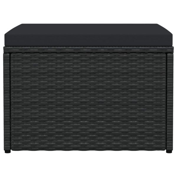 Градинска табуретка с възглавница, черна, полиратан