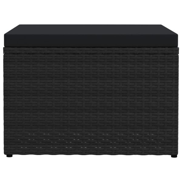 Градинска табуретка с възглавница, черна, полиратан