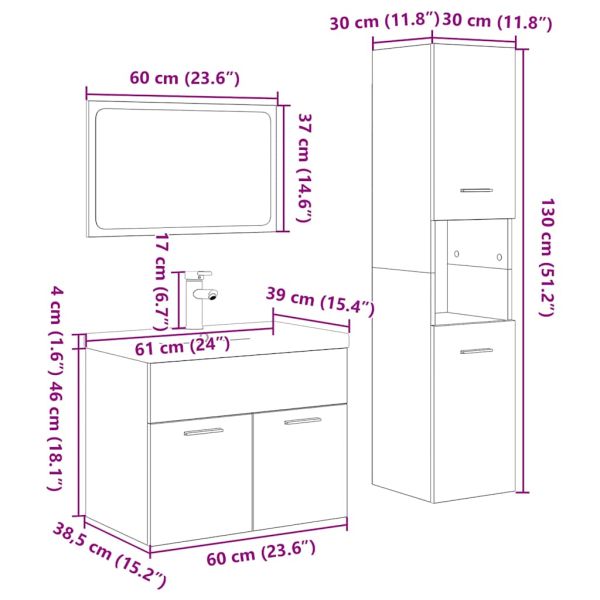 Комплект шкафове за баня от 4 части дъб сонома инженерно дърво