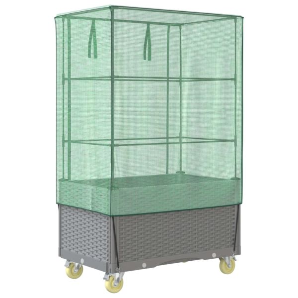 Повдигнато легло с капак и колела, ратанова визия, 80x50x182 см