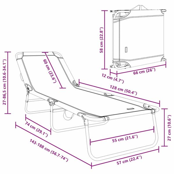 Сгъваем шезлонг 2 pcs Синьо 188 x 57 x 86,5 см Полиестер