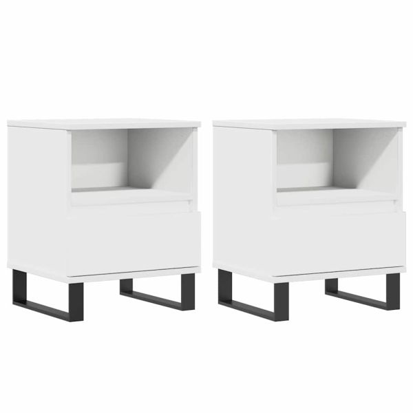 Нощни шкафчета, 2 бр, бели, 40x35x50 см, инженерно дърво