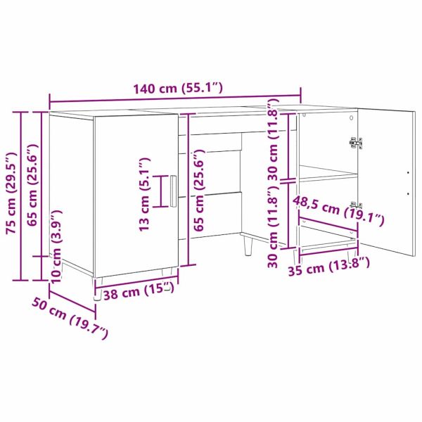 Бюро с рафт със съхранение Дъб 140 x 50 x 75 см Инженерно дърво