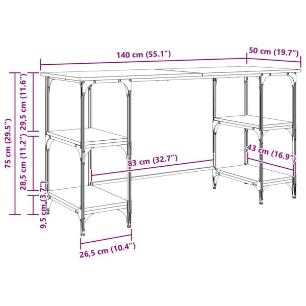 Бюро с рафт със съхранение Дъб 140 x 50 x 75 см Инженерно дърво