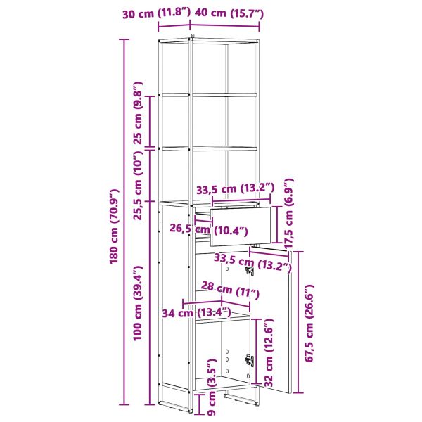 Шкаф за баня Старо дърво 40 x 30 x 180 см Инженерно дърво