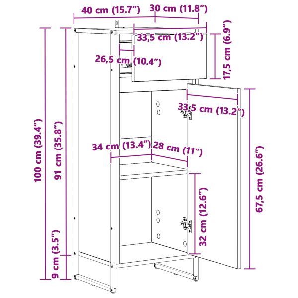 Шкаф за баня с врата Димящ дъб 40 x 30 x 100 см Инженерно дърво