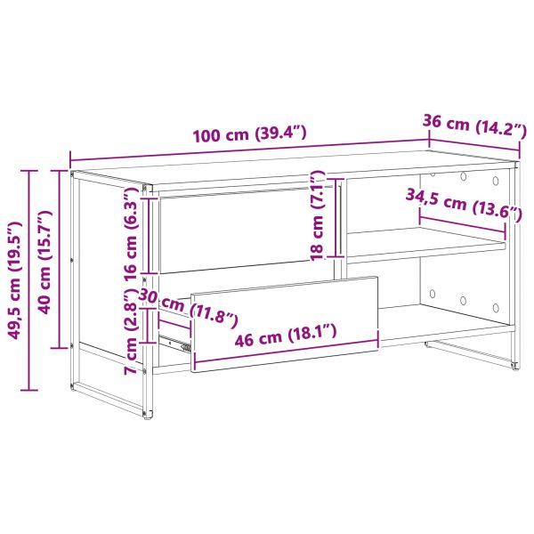 ТВ шкаф Дъб Артизан 100 x 36 x 49,5 см Инженерно дърво