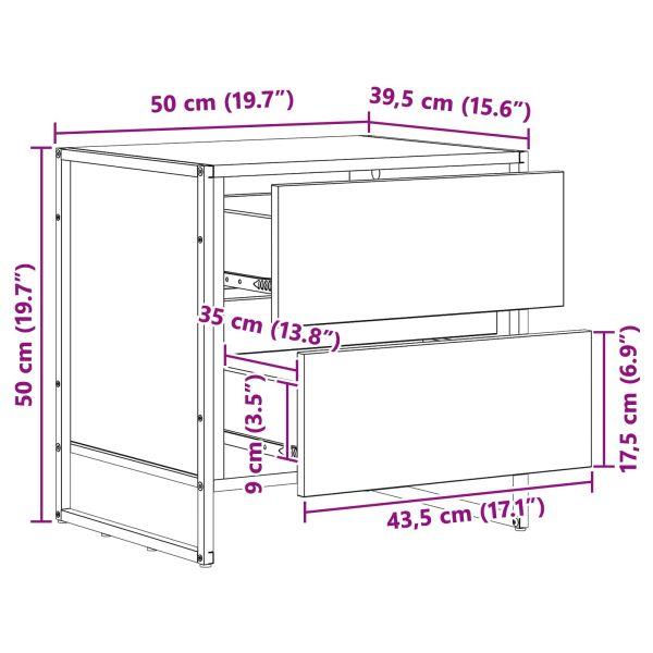 Нощно шкафче Сив Сонома 50 x 39.5 x 50 см Инженерно дърво