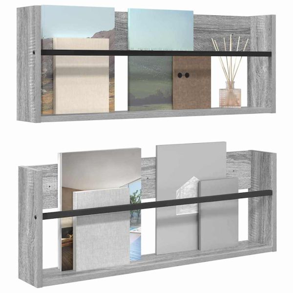 Етажерка за списания с рафт 2 pcs Сив Сонома 80 x 12 x 30 см