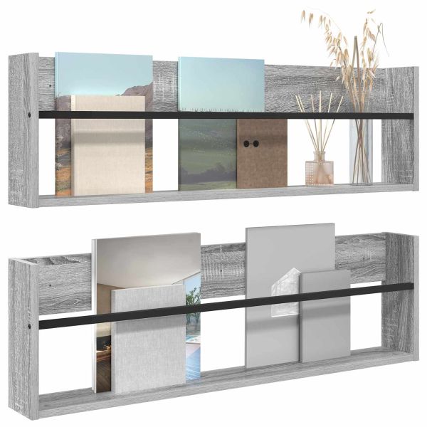 Етажерка за списания с рафт 2 pcs Сив Сонома 100 x 12 x 30 см