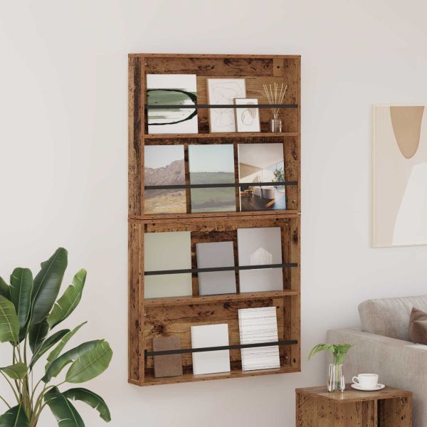 Етажерка за списания с рафт 2 pcs Старо дърво 80 x 12 x 70 см