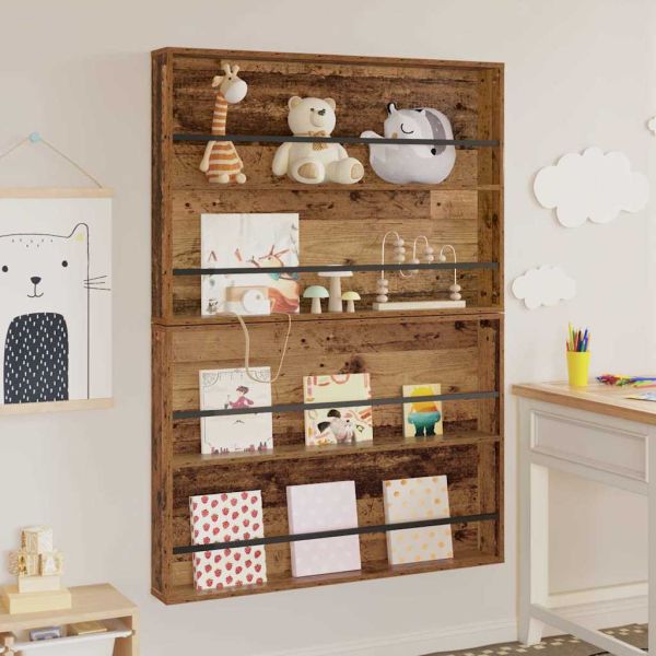 Етажерка за списания с рафт 2 pcs Старо дърво 100 x 12 x 70 см