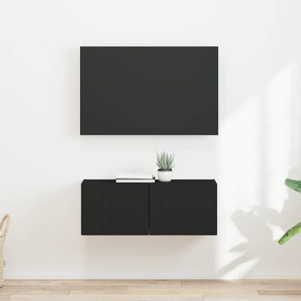 TV стенен шкаф 2 pcs Черно 60 x 31 x 29.5 см Инженерно дърво