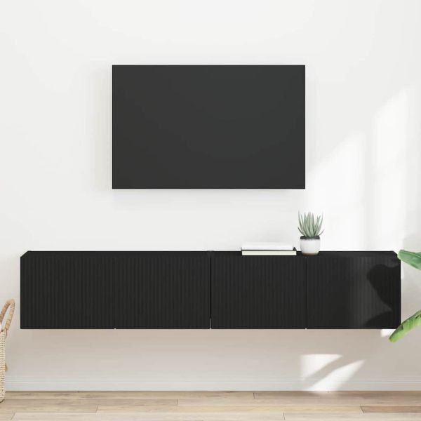 TV стенен шкаф 2 pcs Черно 60 x 31 x 29.5 см Инженерно дърво