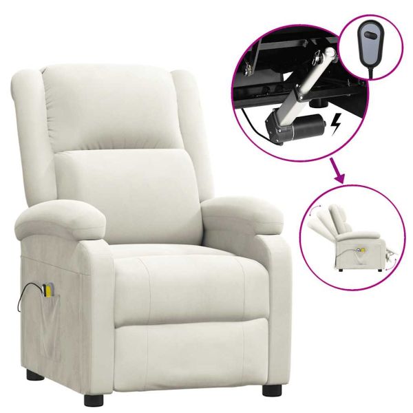 Електрически масажен стол, кремав, кадифе