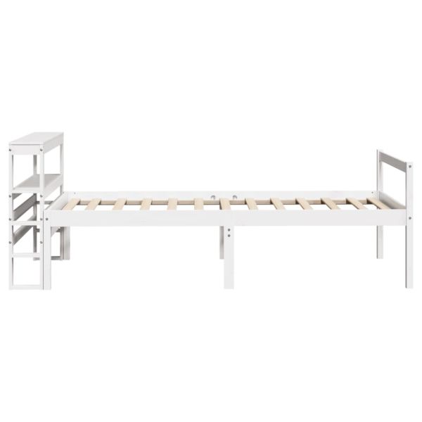 Легло за възрастни с табла, бял, 90x200 см, борово дърво масив