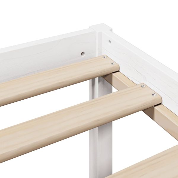 Легло за възрастни с табла, бял, 90x200 см, борово дърво масив