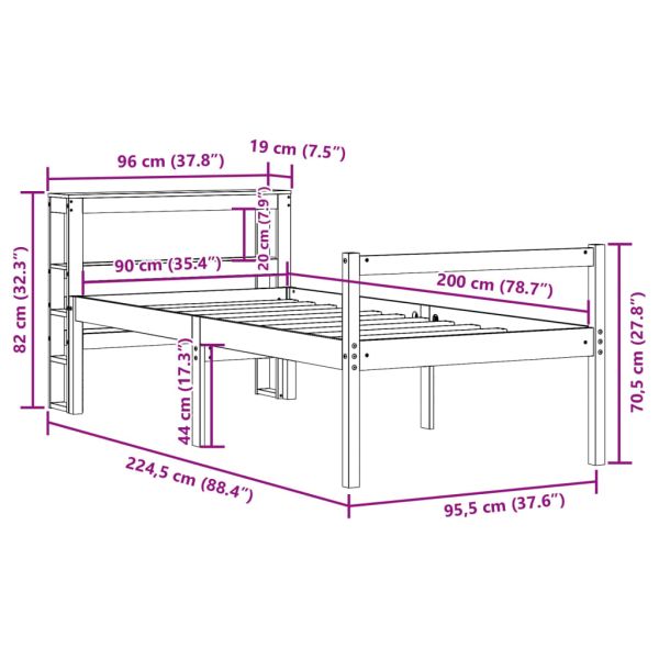 Рамка за легло с табла, восъчнокафяв, 90x200 см, масивно дърво