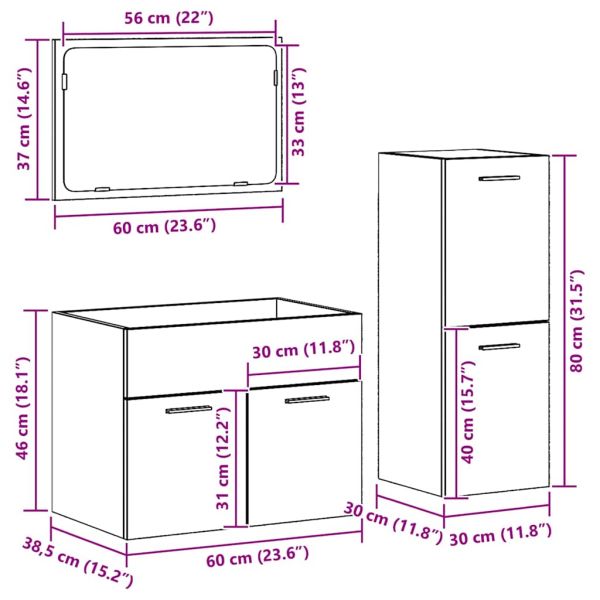 Комплект мебели за баня 3 pcs Старо дърво Инженерно дърво