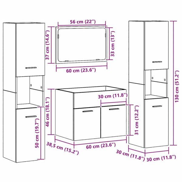Комплект мебели за баня 4 pcs Старо дърво Инженерно дърво
