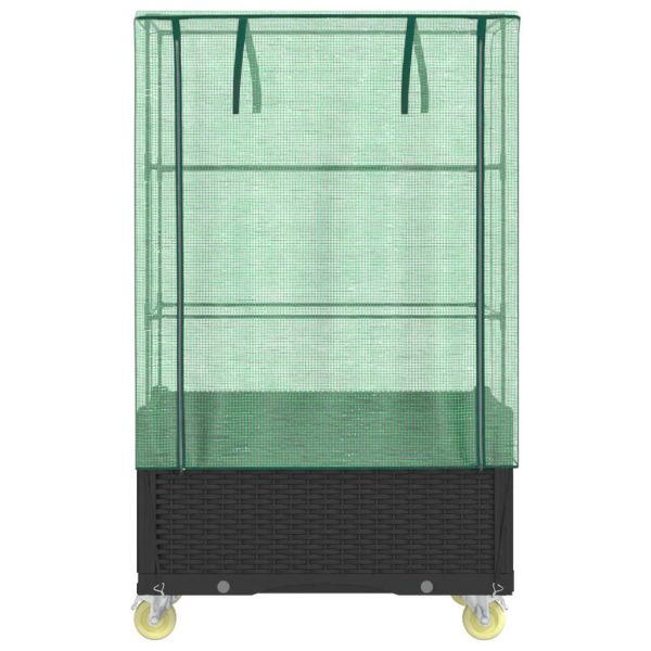 Повдигнато легло с капак и колела, ратанова визия, 80x50x182 см