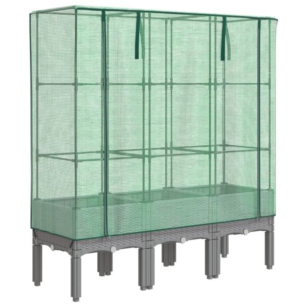 Повдигнато легло с оранжерия калъф, ратанов вид, 120x40x140 см