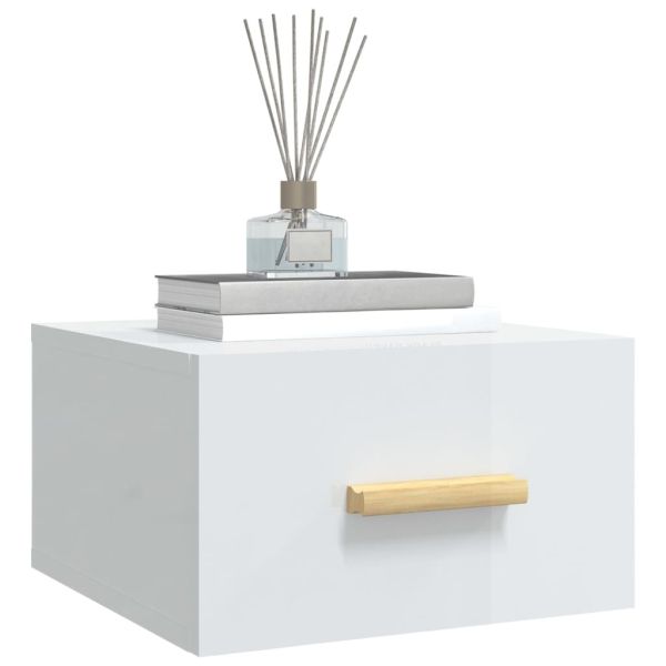 Нощно шкафче за стенен монтаж, бял гланц, 35x35x20 см