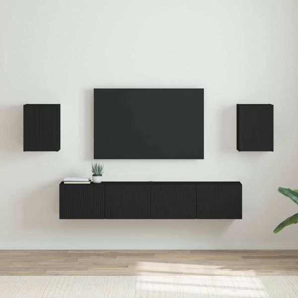 TV стенен шкаф 2 pcs Черно 30 x 31 x 40 см Инженерно дърво