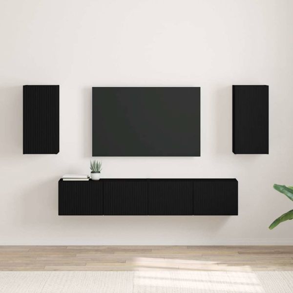 TV стенен шкаф 2 pcs Черно 30 x 31 x 60 см Инженерно дърво