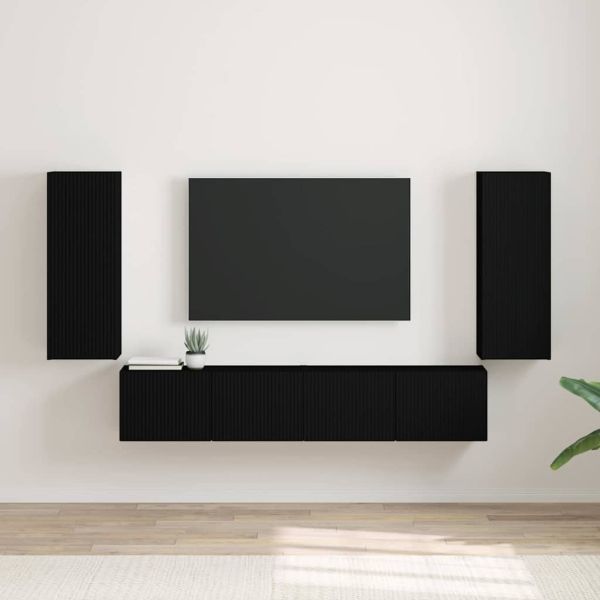 TV стенен шкаф 2 pcs Черно 30 x 31 x 80 см Инженерно дърво